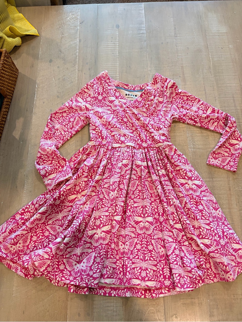 MB Pink Butterfly Print Long-Sleeve Twirl Dress - Girls